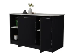 Ilha de cozinha Juniper em melamina com duas portas e 3 prateleiras , 90 cm X 150 cm X 64 cm , Preto / Ibiza