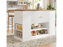 Ilha de cozinha moderna - 140 x 40 x 90 cm - com gavetas + prateleiras + portas - MDF + metal - branco