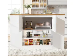 Ilha de cozinha moderna - 140 x 40 x 90 cm - com gavetas + prateleiras + portas - MDF + metal - branco