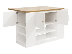 Ilha de cozinha moderna - 140 x 40 x 90 cm - com gavetas + prateleiras + portas - MDF + metal - branco