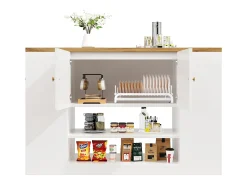 Ilha de cozinha moderna - 140 x 40 x 90 cm - com gavetas + prateleiras + portas - MDF + metal - branco