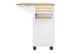 Ilha de cozinha moderna 130×45×92 cm - com 5 gavetas e 2 portas - bancada extensível - com rodas - branco