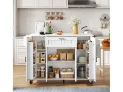 Ilha de cozinha móvel - bancada extensível - com porta-toalhas - com 1 gaveta e 4 portas - MDF - Branco