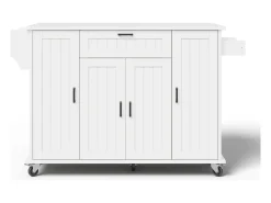 Ilha de cozinha móvel - bancada extensível - com porta-toalhas - com 1 gaveta e 4 portas - MDF - Branco