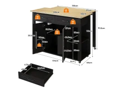 Ilha de cozinha móvel - bancada extensível - com USB e porta-toalhas - com 2 gavetas e 2 portas - MDF - Preto