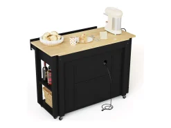 Ilha de cozinha móvel - bancada extensível - com USB e porta-toalhas - com 2 gavetas e 2 portas - MDF - Preto