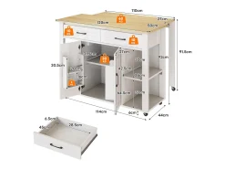 Ilha de cozinha móvel - bancada extensível - com USB e porta-toalhas - com 2 gavetas e 2 portas - MDF - Branco