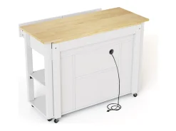 Ilha de cozinha móvel - bancada extensível - com USB e porta-toalhas - com 2 gavetas e 2 portas - MDF - Branco