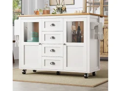 Ilha de cozinha móvel 137,9×73×92,5 cm - 4 gavetas e 2 portas - tampo extensível - branco