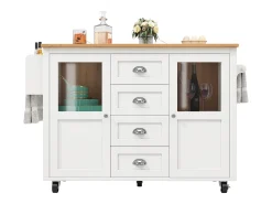 Ilha de cozinha móvel 137,9×73×92,5 cm - 4 gavetas e 2 portas - tampo extensível - branco