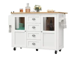 Ilha de cozinha móvel 137,9×73×92,5 cm - 4 gavetas e 2 portas - tampo extensível - branco