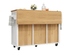 Ilha de cozinha móvel 137,9×73×92,5 cm - 4 gavetas e 2 portas - tampo extensível - branco