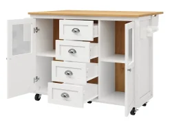 Ilha de cozinha móvel 137,9×73×92,5 cm - 4 gavetas e 2 portas - tampo extensível - branco