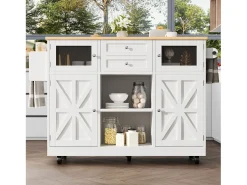 Ilha de cozinha móvel 140×70×93,5 cm - 2 gavetas e 4 portas - tampo extensível - prateleiras ajustáveis - branco