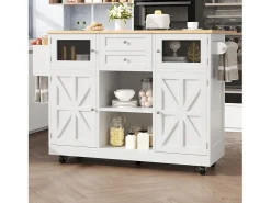 Ilha de cozinha móvel 140×70×93,5 cm - 2 gavetas e 4 portas - tampo extensível - prateleiras ajustáveis - branco