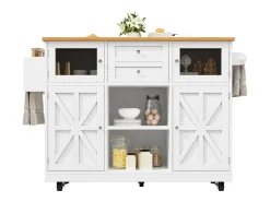 Ilha de cozinha móvel 140×70×93,5 cm - 2 gavetas e 4 portas - tampo extensível - prateleiras ajustáveis - branco
