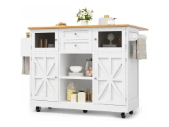 Ilha de cozinha móvel 140×70×93,5 cm - 2 gavetas e 4 portas - tampo extensível - prateleiras ajustáveis - branco