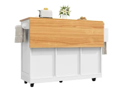 Ilha de cozinha móvel 140×70×93,5 cm - 2 gavetas e 4 portas - tampo extensível - prateleiras ajustáveis - branco