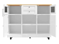 Ilha de cozinha móvel 140×70×93,5 cm - 2 gavetas e 4 portas - tampo extensível - prateleiras ajustáveis - branco
