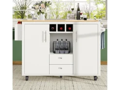 Ilha de cozinha móvel 137,9×73×92,5 cm - 2 gavetas e 2 portas - tampo extensível - branco