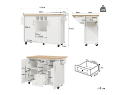 Ilha de cozinha móvel 137,9×73×92,5 cm - 2 gavetas e 2 portas - tampo extensível - branco