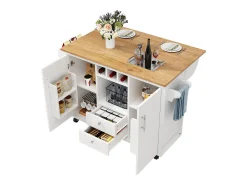 Ilha de cozinha móvel 137,9×73×92,5 cm - 2 gavetas e 2 portas - tampo extensível - branco