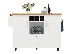 Ilha de cozinha móvel 137,9×73×92,5 cm - 2 gavetas e 2 portas - tampo extensível - branco