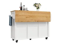 Ilha de cozinha móvel 137,9×73×92,5 cm - 2 gavetas e 2 portas - tampo extensível - branco