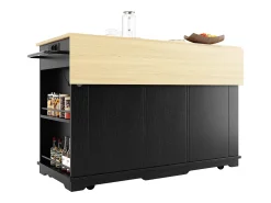 Ilha de cozinha móvel com 2 portas, 2 gavetas e prateleiras laterais - Tampo extensível - 151,5x59,7(84,7)x91,7cm - MDF - Preto