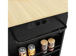 Ilha de cozinha móvel com 2 portas, 2 gavetas e prateleiras laterais - Tampo extensível - 151,5x59,7(84,7)x91,7cm - MDF - Preto