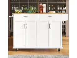 Ilha de cozinha móvel com 4 portas e 2 gavetas - Tampo extensível - 106x50(78)x90,5cm - Madeira MDF - Branco e natural