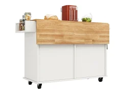 Ilha de cozinha móvel com 4 portas e 2 gavetas - Tampo extensível - 106x50(78)x90,5cm - Madeira MDF - Branco e natural
