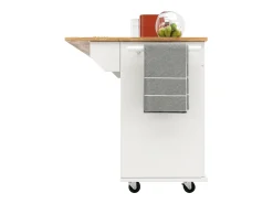 Ilha de cozinha móvel com 4 portas e 2 gavetas - Tampo extensível - 106x50(78)x90,5cm - Madeira MDF - Branco e natural