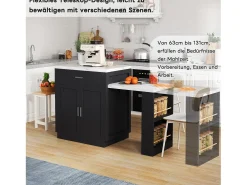 Ilha de cozinha móvel com 2 gavetas, 2 portas e prateleiras de armazenamento - 211x55x89,5 cm - MDF - Preto + branco