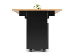 Ilha de cozinha móvel com 2 portas e prateleiras abertas - Tampo extensível - 120x30(70)x79,5cm - Madeira MDF - Preto e natural