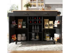 Ilha de cozinha móvel com 2 portas e 2 gavetas - 102x45x92 cm - Madeira MDF - Preto e natural