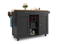 Ilha de cozinha móvel com 2 portas e 2 gavetas - 102x45x92 cm - Madeira MDF - Preto e natural