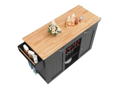 Ilha de cozinha móvel com 2 portas e 2 gavetas - 102x45x92 cm - Madeira MDF - Preto e natural