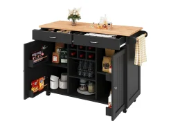 Ilha de cozinha móvel com 2 portas e 2 gavetas - 102x45x92 cm - Madeira MDF - Preto e natural