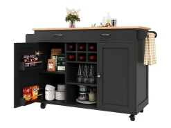 Ilha de cozinha móvel com 2 portas e 2 gavetas - 102x45x92 cm - Madeira MDF - Preto e natural