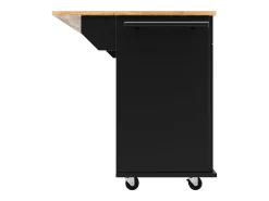 Ilha de cozinha móvel com 4 portas e 2 gavetas - Tampo extensível - 106x50(78)x90,5cm - Madeira MDF - Preto e natural