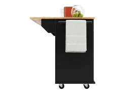 Ilha de cozinha móvel com 4 portas e 2 gavetas - Tampo extensível - 106x50(78)x90,5cm - Madeira MDF - Preto e natural