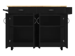 Ilha de cozinha móvel com 4 portas e 2 gavetas - Tampo extensível - 106x50(78)x90,5cm - Madeira MDF - Preto e natural