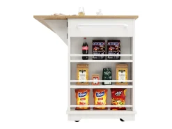 Ilha de cozinha móvel com 4 portas, 3 gavetas e prateleiras laterais - Tampo extensível - 151,5x60(85)x91,7 cm - MDF + vidro - Branco