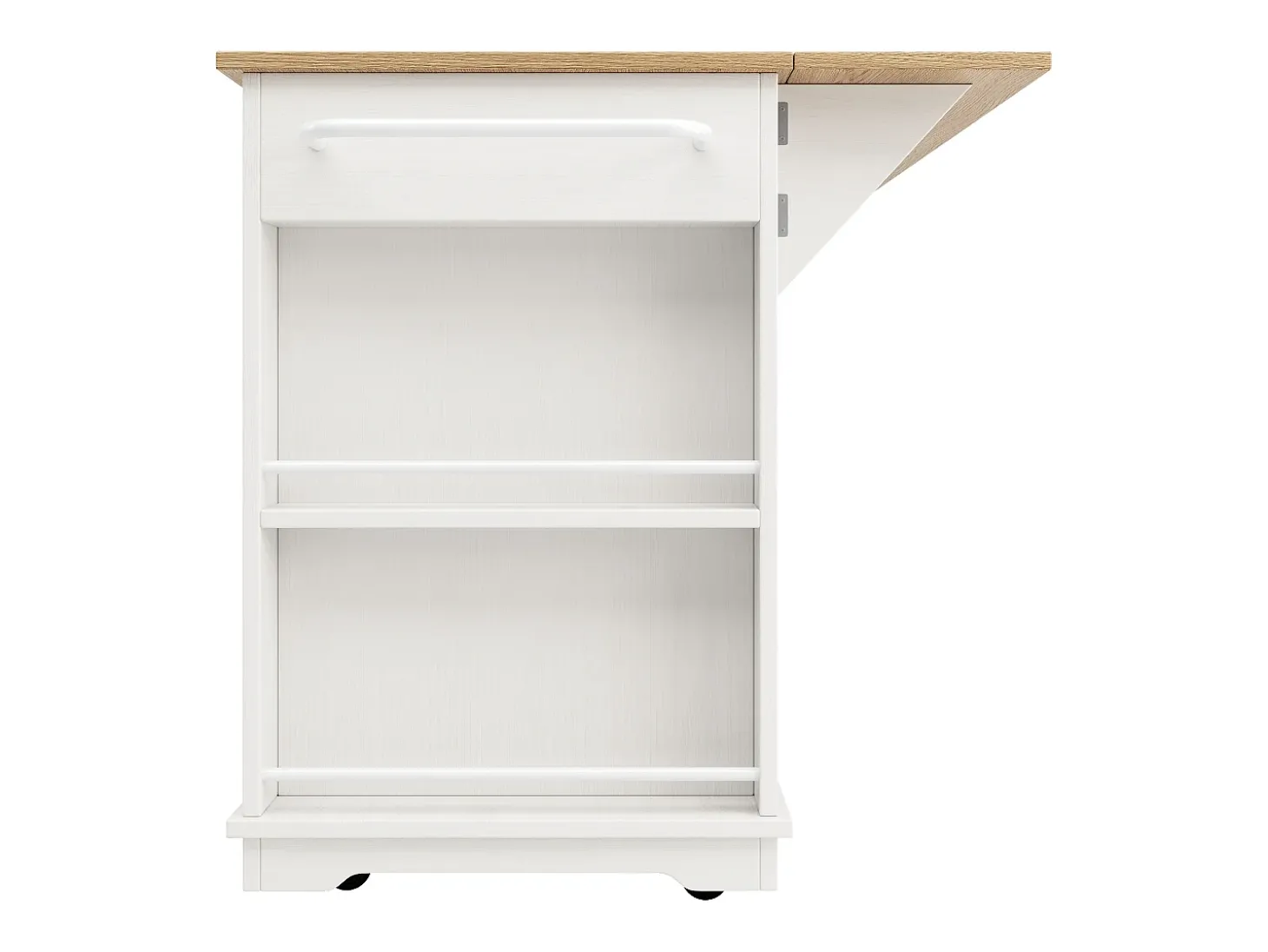 Ilha de cozinha móvel com 4 portas, 3 gavetas e prateleiras laterais - Tampo extensível - 151,5x60(85)x91,7 cm - MDF + vidro - Branco