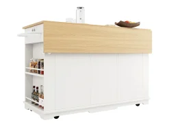 Ilha de cozinha móvel com 2 portas, 2 gavetas e prateleiras laterais - Tampo extensível - 151,5x59,7(84,7)x91,7cm - MDF - Branco