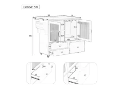 Ilha de cozinha móvel com 2 portas de vidro e 3 gavetas - Mesa extensível - Branca