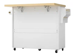 Ilha de cozinha móvel com 2 portas de vidro e 3 gavetas - Mesa extensível - Branca