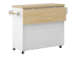 Ilha de cozinha móvel com 2 portas de vidro e 3 gavetas - Mesa extensível - Branca