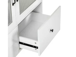Ilha de cozinha móvel com 2 portas de vidro e 3 gavetas - Mesa extensível - Branca